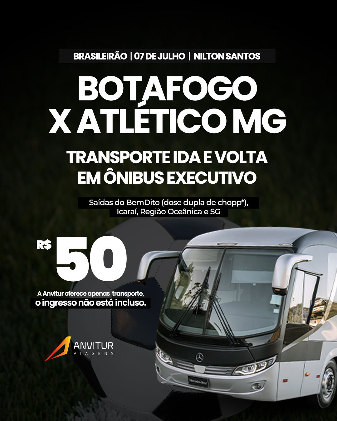Transporte Botafogo x Atlético-MG 07/07 - Embarque Niterói (Icaraí)